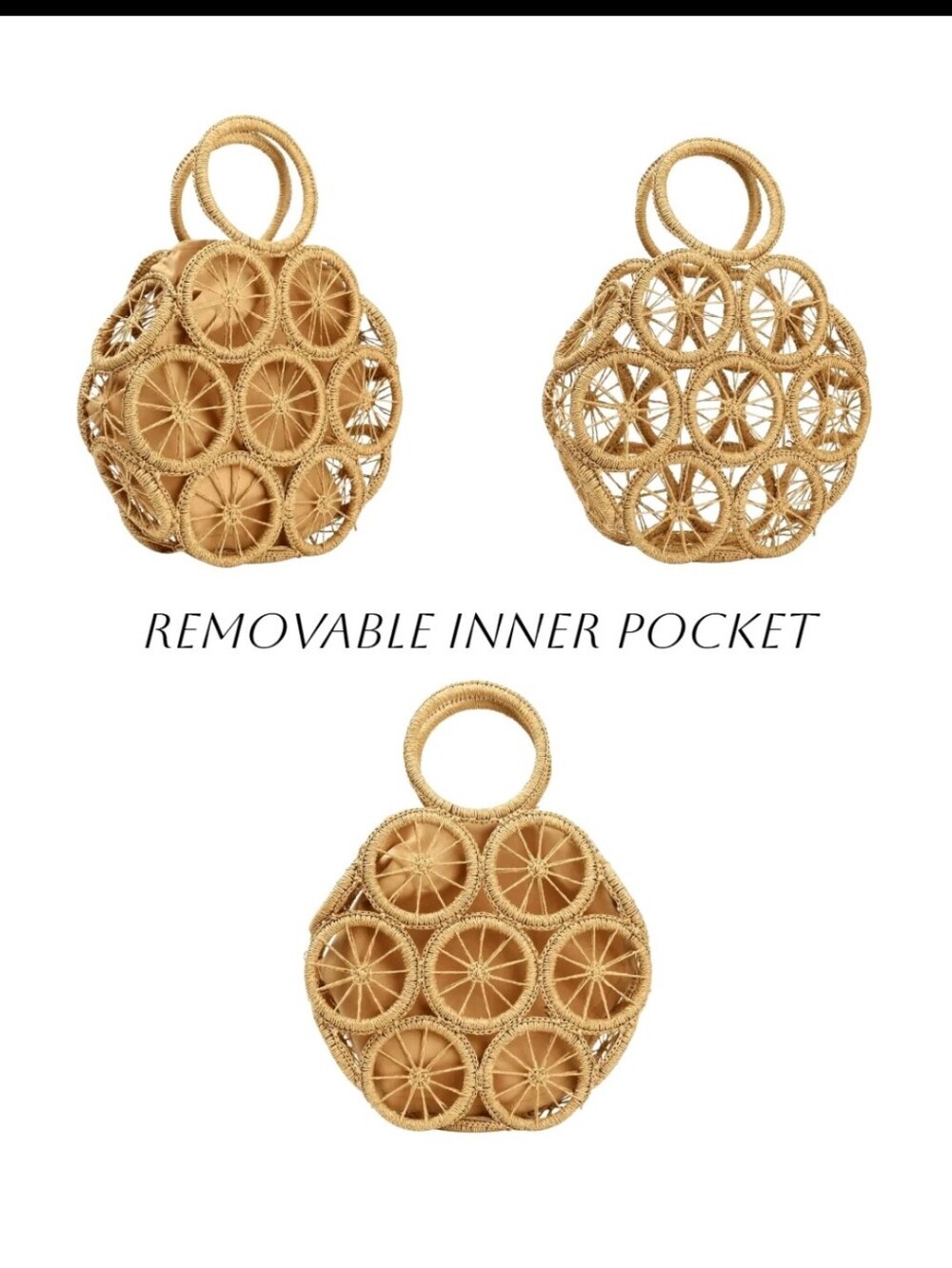Woven Circle Tote Bag - Natural Beige - Picture 2 of 8